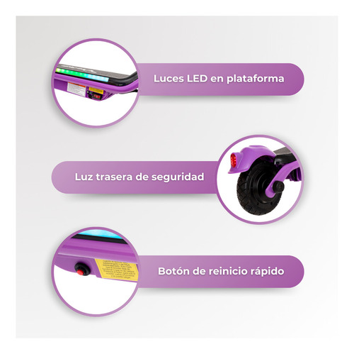 Eco-forte Scooter Patín Eléctrico Sg10 Luces Led Color Morado
