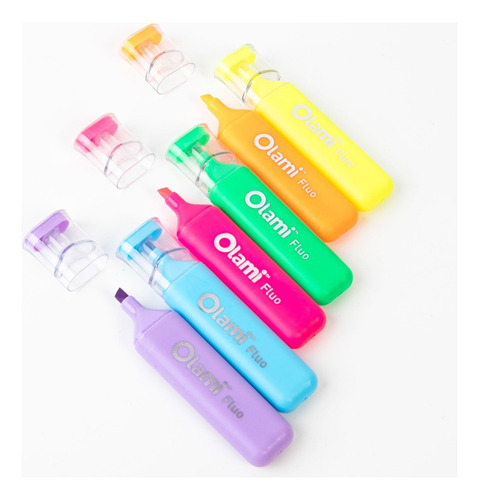 Resaltadores Fluor Chato Olami Estuche X 6 Unidades Flúor
