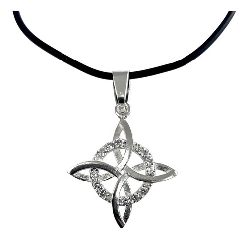 Collar Caucho Ajustable Nudo Bruja Plano Piedra Plata 925