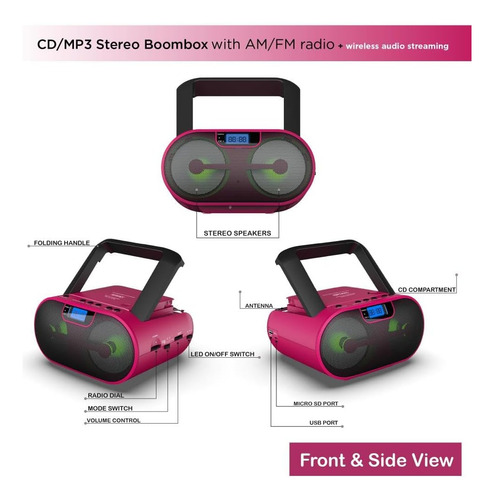Riptunes Portable Cd Player Boombox Am Fm Radio, Bluetooth,