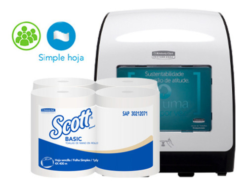 Dispenser + Toalla Scott 4 Rollos X 400 Mt Kimberly Clark