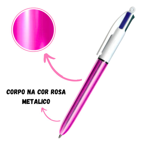Caneta Bic 4 Cores Metallic Corpo Rosa Az/vd/pr/vm