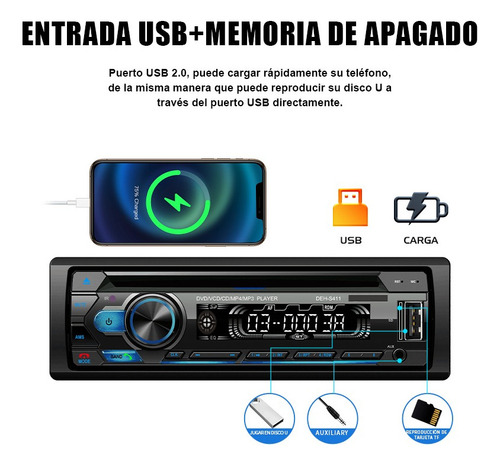 Auto Radio Estéreo 1 Din Bluetooth Dvd Cd Con Reproductor