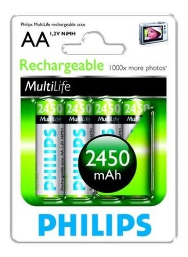 Pilas Recargables Philips Aa X 4 Unidades 2450 Mah