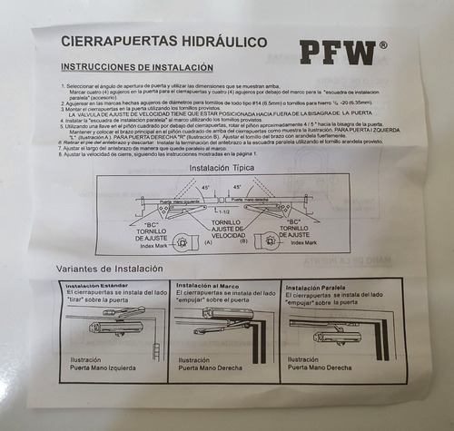 Cierrapuertas Pfw 4133 Con Retencion A 90 Gr. H/55 Kgs- 1 M