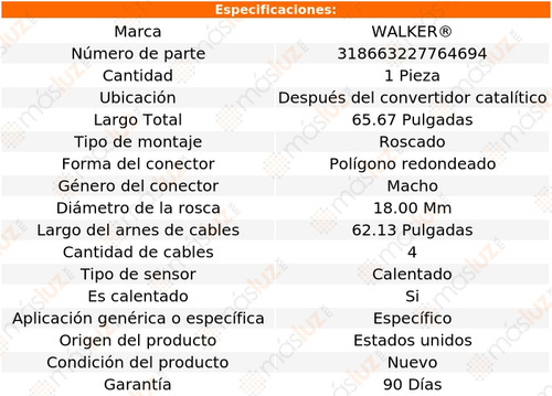 Sensor Ox O2 Después Cc P/ Peugeot 306 L4 1.8l 98/02 Walker