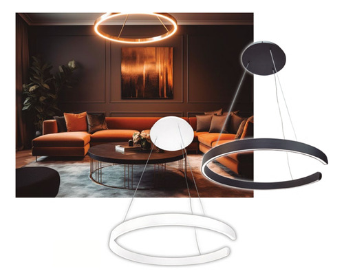 Lampara Colgante Moderna Led Ring Aluminio 34w Neutra 60cm Estructura Negro