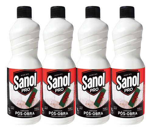 Sanol Pro Pós Obra Kit 4 Limpador Remove Cimento Pro 1l