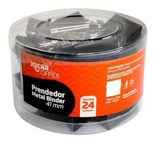 Clips Prendedor Papel 41mm 24un Preto Grampo Binder Grande