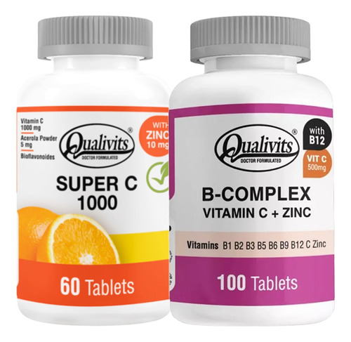 Super Vitamina C + B Complex + Zinc + B12 - Qualivits 