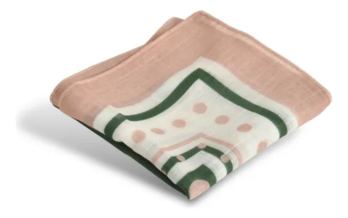 Pañuelo De Algodón, Para Mujer, Dama, Premium Rosa Con Verde Y Blanco U