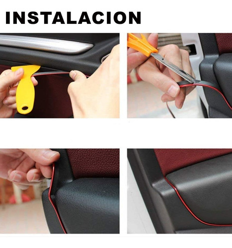 Imagen 5 de 10 de Tira Moldura Decorativa Auto Interior Rojo Metal + Espatula