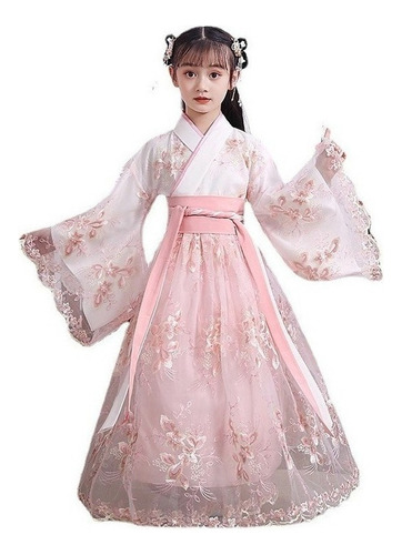 Vestido De Estilo Chino Hanfu Bordado Para Niñas