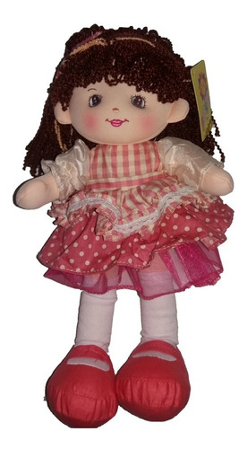 Boneca De Pano - Vestido Xadrez Rosa - 35cm