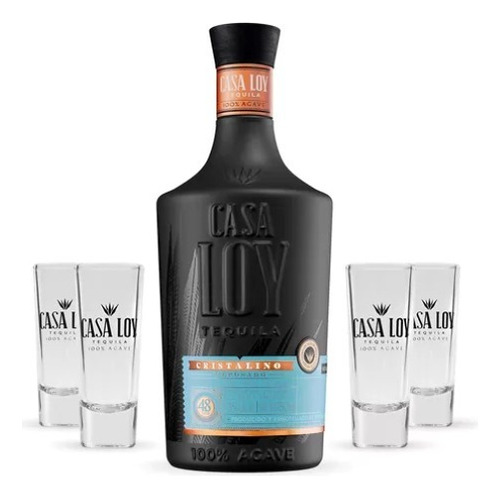 Tequila Casa Loy Cristalino 750 Ml Con 4 Vasos Tequileros