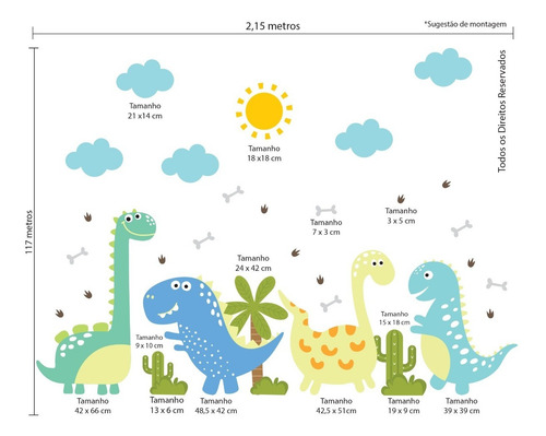 Imagem 4 de 4 de Adesivo De Parede Quarto Menino Dinossauro Baby