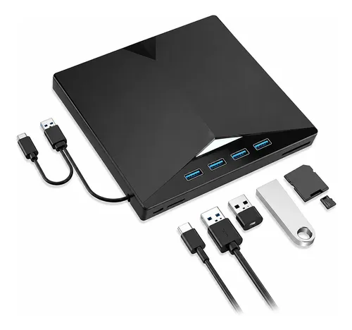 Gravador Dvd Externo 7 Em 1 Leitor Cartões Usb Preto 5v
