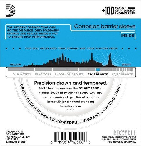 Imagen 2 de 4 de Encordado Daddario Acustica Ez910 Light Bronze Usa 011-052