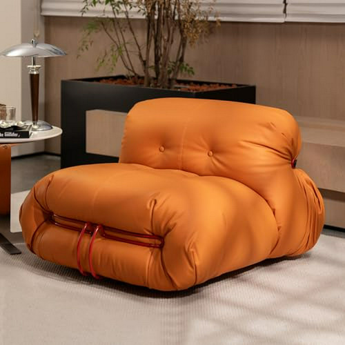 Sofá Sillón Comodidad Metal Y Cuero, Naranja.