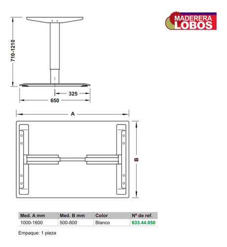 Escritorio Elevable 71 A 121 Cm 70 Kg Häfele