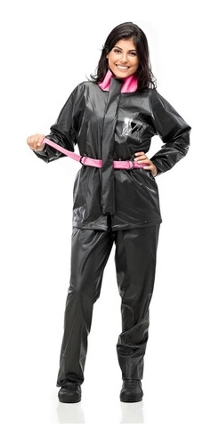 Capa De Chuva Pvc Pantaneiro Preto/rosa - Feminina - P