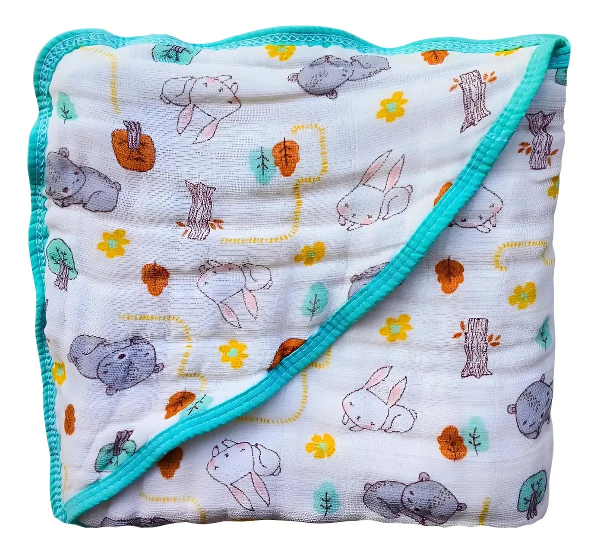 Toalha Bebê Banho Soft Capuz 3 Camadas Fralda Algodão Cor Urso Neutro