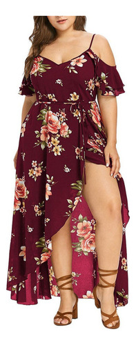 Mujer Vestido Largo Manga Corta Hombro Frío Flor Boho 0361