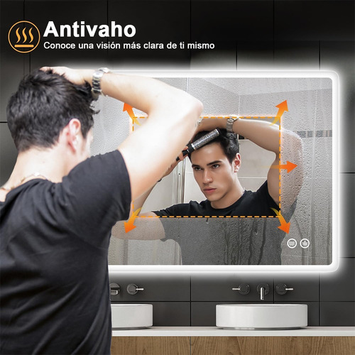 Espejo Led Baño Touch 3 Modo 60x80cm 2 Uso