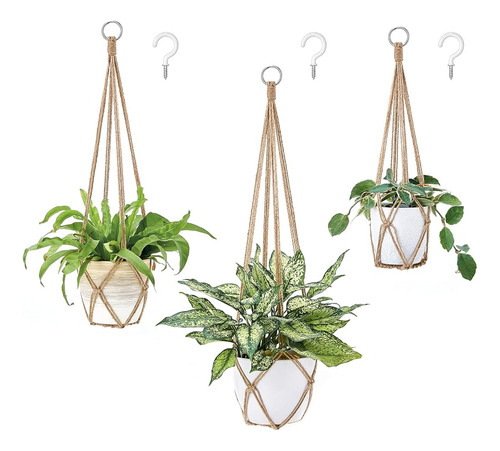 Dahey Macramé Colgador De Plantas Juego De 3 Con Ganchos Ces