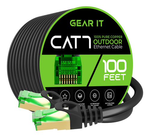Gearit Cable Ethernet Cat7 Para Exteriores (100 Pies), Par T