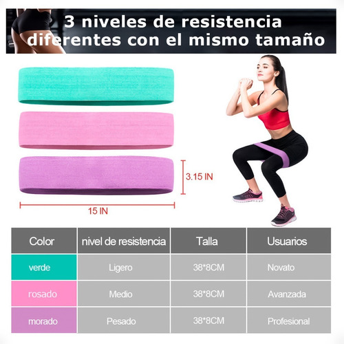 Set 3 Banda Resistencia Circular Tela Elástica Yoga Otec