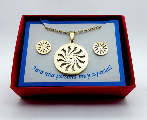 Imagen 2 de 4 de Juego Collar Y Aretes Diseño Espiral Chapa De Oro 22k M3107