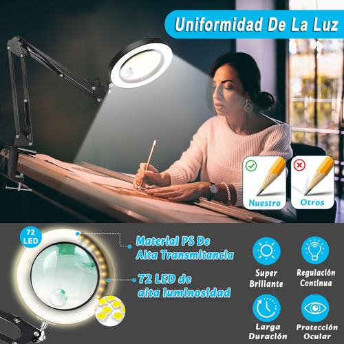 10x Luz De Lupa Led 3 Modos De Color Regulable Reparar Leer