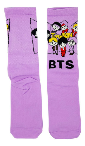 Calcetas Bts Bt21 3 Pares Agua Rosa Negro Estampado 22-28