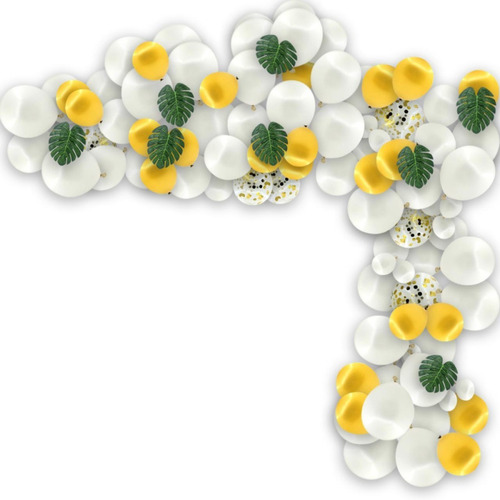 Set Arco Globos Blanco Y Dorado + Cinta +anudador 103 Piezas