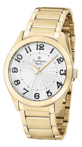 Relógio Feminino Champion Dourado Most. Branco Kit Cn25029w