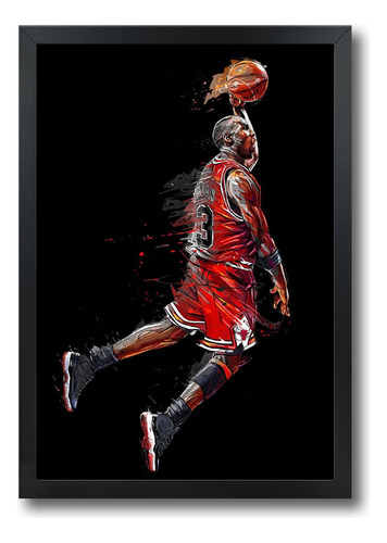 Quadro Nba Michael Jordan Basquete Bola Com Moldura Preta A2