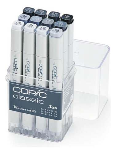 Caneta Copic Classic 12 Cores Cinza Frio Ponta Dupla