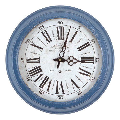 Reloj De Pared Circular De Hierro, Marco Azul, Esfera B...