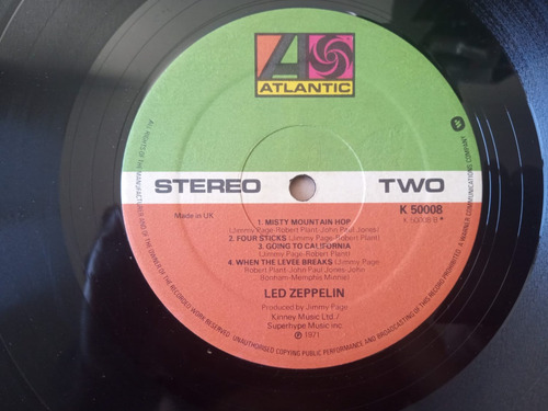 Led Zeppelin Iv Uk 1972 Vinilo 7.5 Puntos Estándar (Usado)
