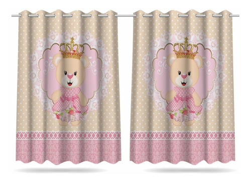 Imagem 2 de 9 de Cortina Infantil Ursinha Princesa + 3 Capas Almofadas