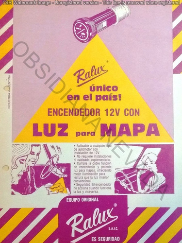 Antiguo Folleto Ralux Encendedor 12v Con Luz Mapa Automóvil