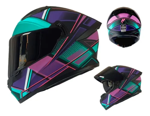 Casco Moto Mujer Integral Cerrado Certificado Morado Trayz