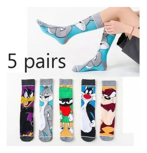 5 Pares De Calcetines Largos De Algodón Con Dibujos Animados