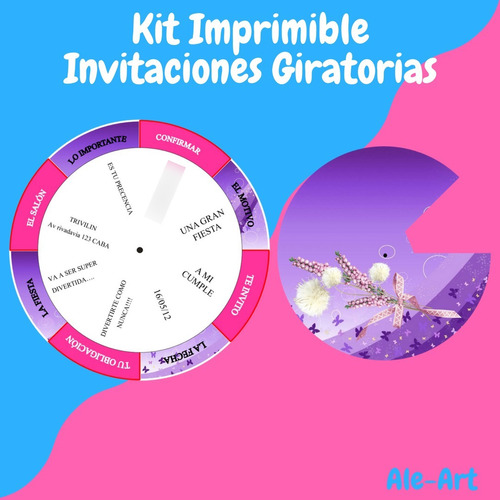 Kit Imprimible Tarjetas Invitaciones Giratorias Novedad