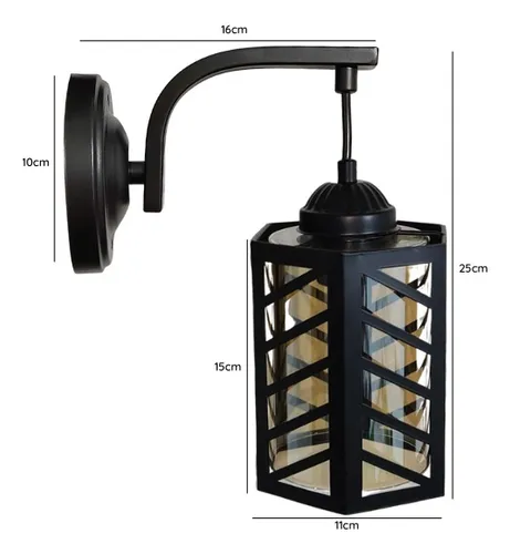 Elegante Apliqué Farol Porta E-27 Negro + Ampolleta Vintage