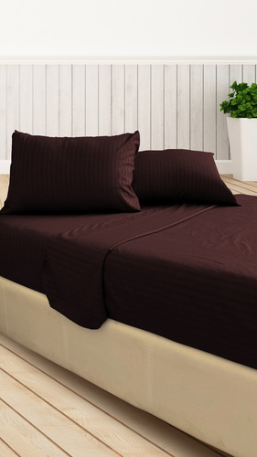 Juego De Sábanas King Size 3000 Hilos Egipcian Premium Chocolate Rayas