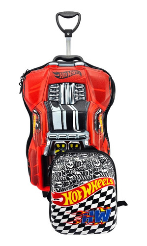 Mochila De Rodinha Hot Wheels 3d E Lancheira Maxtoy 2500dm20