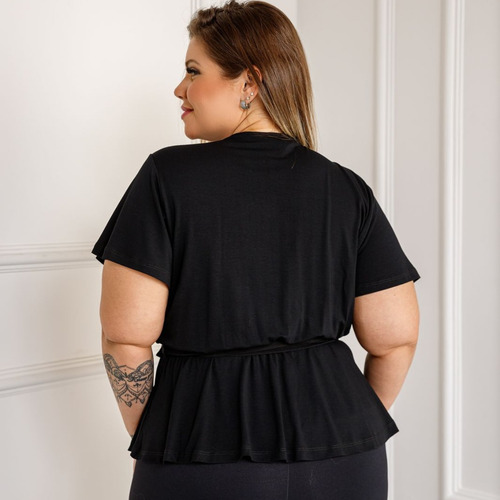 Blusa Feminina Transpassada Com Babado Manga Curta Plus Size