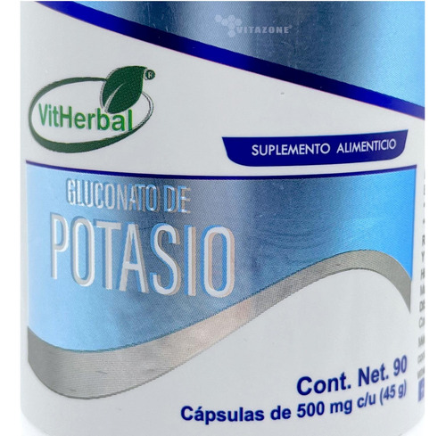 Gluconato De Potasio 90 Cápsulas De 500 Mg Vitherbal